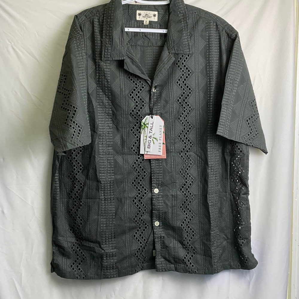 Free Planet Men's Charcoal Short Sleeve Button-Down Shirt BIG & TALL 2X